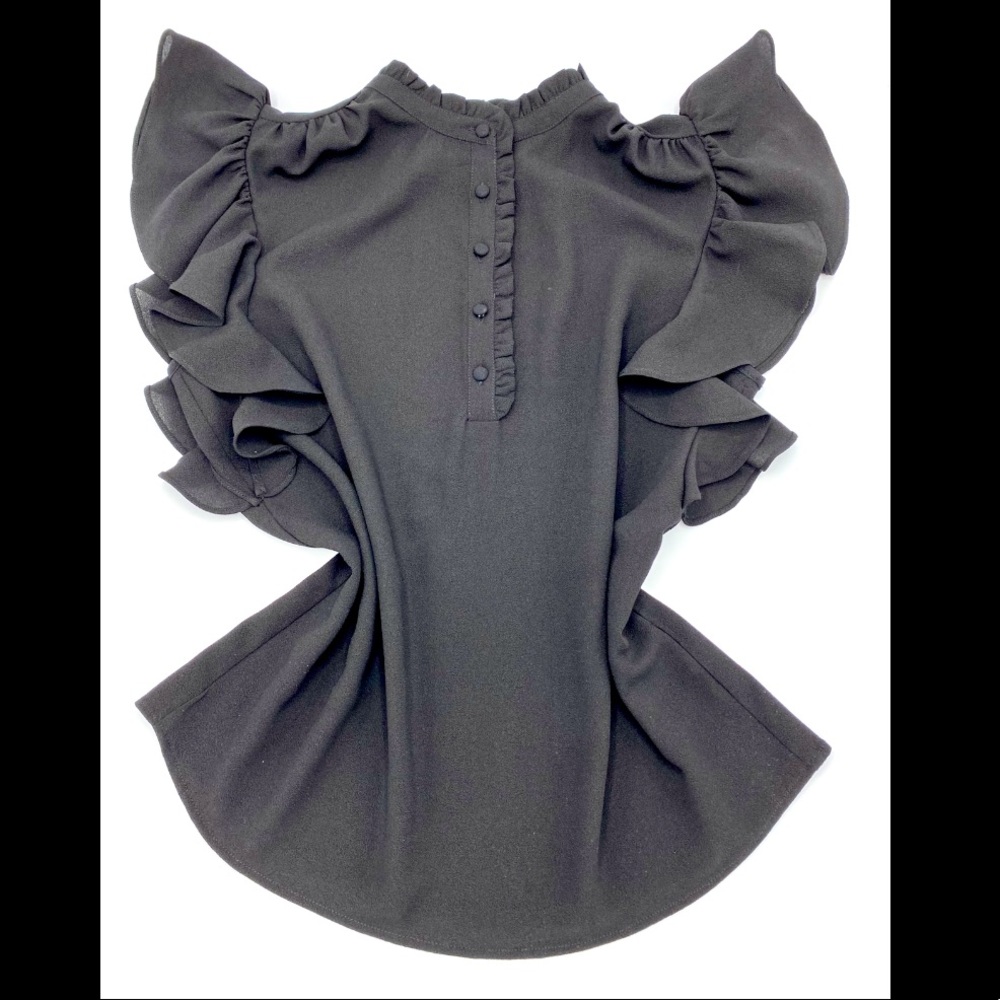 Classic Black Flounce Ruffle Blouse